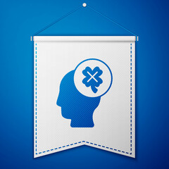 Blue Casino slot machine with clover symbol icon isolated on blue background. Gambling games. White pennant template. Vector