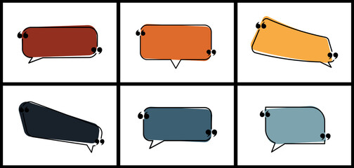 Set of isolated colorful speech bubbles with quotation mark of long shape templates.