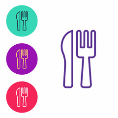 Set line Crossed knife and fork icon isolated on white background. Cutlery symbol. Set icons colorful. Vector