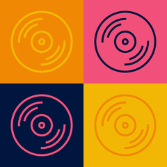 Pop art line Vinyl disk icon isolated on color background. Vector