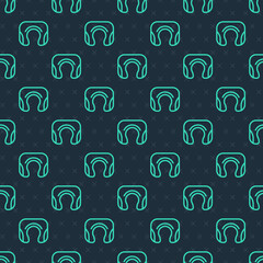 Green line Travel neck pillow icon isolated seamless pattern on blue background. Pillow U-shaped. Vector