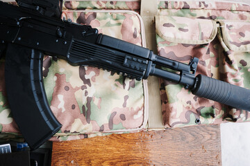 Civilian version of the Kalashnikov assault rifle (saiga) with a silencer (civilian model)