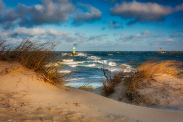 Windy day on the beach at Baltic Sea in Gdansk. Poland