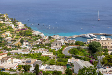 Aerial view of  Marina Grande the main port on the island, Capri Island, Naples, Italy