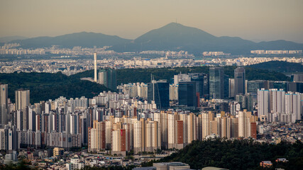 Seoul South Korea cityscape view from Inwangsan mountain