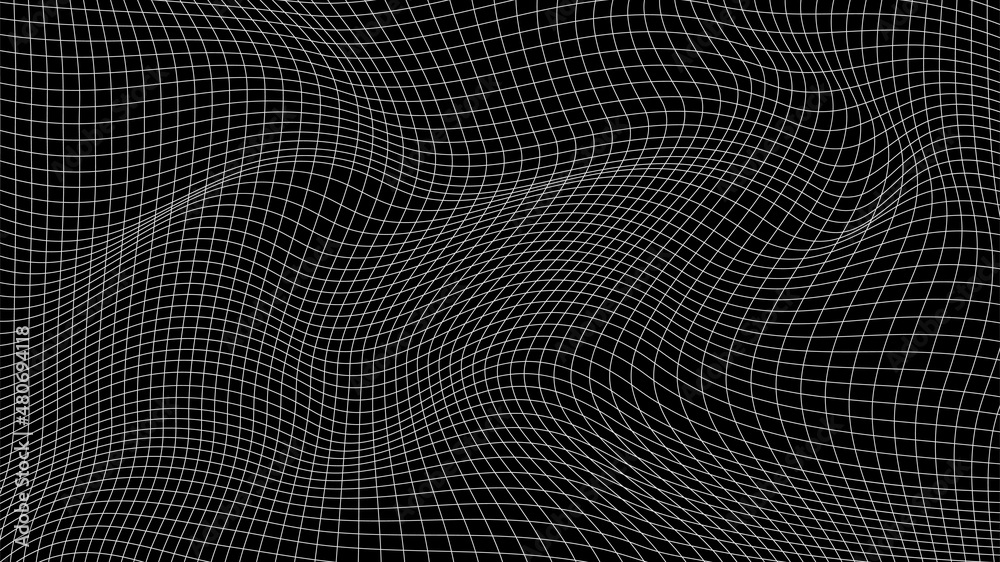 Fototapete Abstract distorted wireframe wave. Vector curve surface background. Technology grid pattern. Mesh wave.