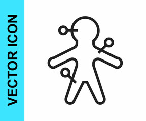 Black line Voodoo doll icon isolated on white background. Vector
