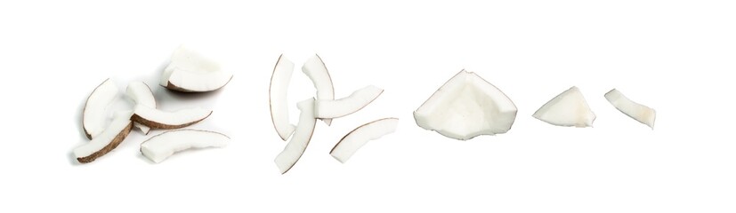 Coconut Pieces Isolated, Fresh Brown Cocos, Coco Nut