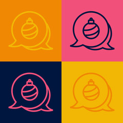 Pop art line Christmas ball icon isolated on color background. Merry Christmas and Happy New Year. Vector