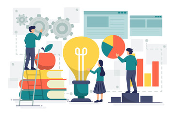 Idea concept vector Illustration idea for landing page template, gather idea after brainstorming, creative and innovative process with light bulb bright thought, Hand drawn Flat Styles