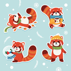 bundle, set of element bear funny cute winter animal sticker, suitable for print design, greeting card, invitation, vector flat illustration style