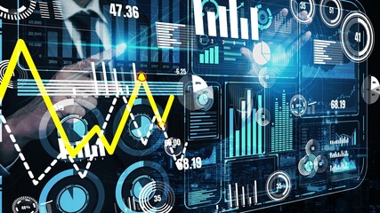 Big Data Technology for Business Finance Analytic conceptual. Modern graphic interface shows...