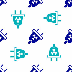 Blue Radiation electrical plug icon isolated seamless pattern on white background. Nuclear energy. Vector
