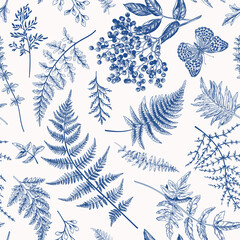 Floral seamless pattern. Blue.