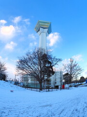 冬の夕暮れの五稜郭タワー3