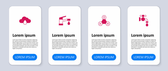 Set Water tap, Chemical formula water H2O, and Cloud with rain. Business infographic template. Vector