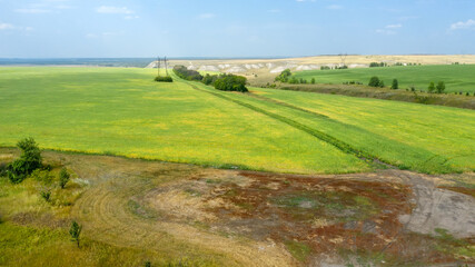 Fototapeta na wymiar Aerial view of agricultural fields in Belogorye, Voronezh region