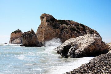 Rock of Aphrodite (Petra Tou Romiou) the birthplace of  the Greek goddess of love which is on a...