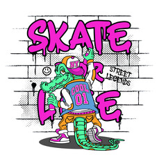 Croc fun animal graffiti art in the wall illustration