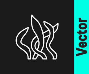 White line Seaweed icon isolated on black background. Underwater seaweed spirulina, aquatic marine algae plant. Vegan and vegetarian food. Vector