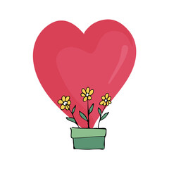 Spring flowers in a pot with a balloon