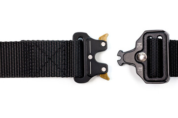 Black belt for clothes and trousers with a metal automatic fastener.