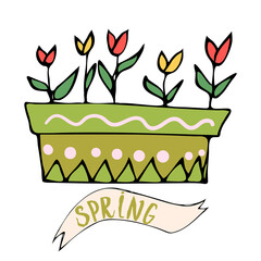 Bouquet of flowers in a vase, hand drawn summer flowers.