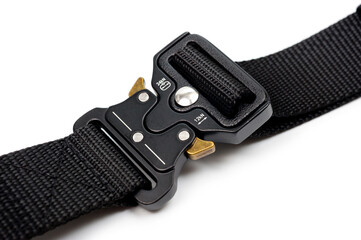 Black belt for clothes and trousers with a metal automatic fastener.