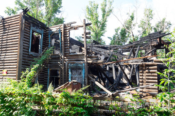 Old wooden house after a fire