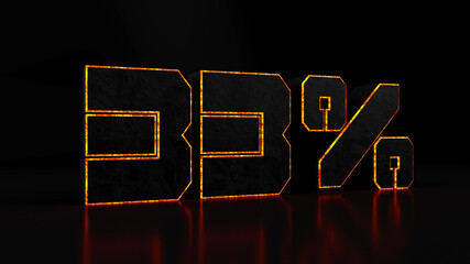 Digital outline of a orange 33% sign on a black background, 3d render illustration.