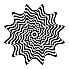 Circle wavy lines op art pattern with whirl movement illusion effect.