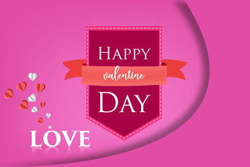 Happy valentines day and love text reflect. vector illustration abstract background pink.