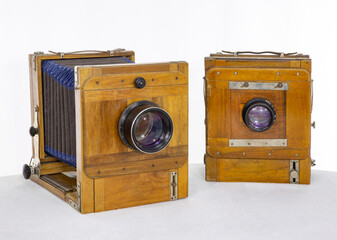 Vintage woodenTwo vintage wooden cameras camera