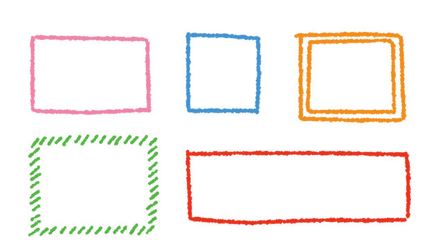 Colorful square frames drawn with crayons. Vector doodle illustration set.