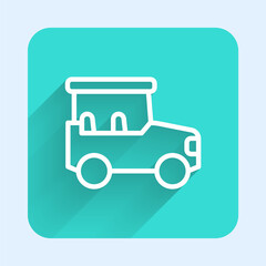 White line Safari car icon isolated with long shadow background. Green square button. Vector