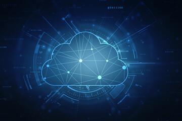 2d illustration of Cloud computing, Digital Cloud computing Concept background. Cyber technology, internet data storage, database and data server concept
