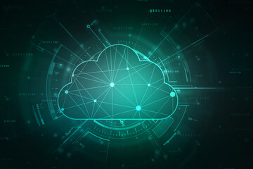 2d illustration of Cloud computing, Digital Cloud computing Concept background. Cyber technology, internet data storage, database and data server concept