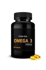 Fish oil, omega 3 bottle design, vector template on a plain background
