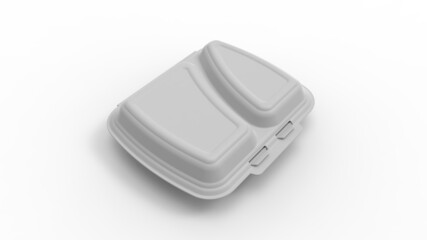 3D rendering of a design mockup template of a styrofoam food tray packaging box.