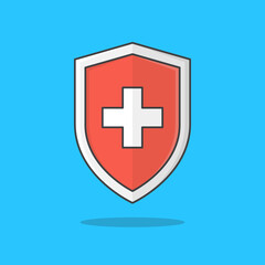 Red Medical Shield Protection Vector Icon Illustration. Immune System Concept Flat Icon