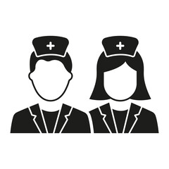 Man, Woman Doctors Silhouette Icon. Male and Female Physicians Specialist Pictogram. Two Medic Professional Assistants Black Icon. Isolated Vector Illustration