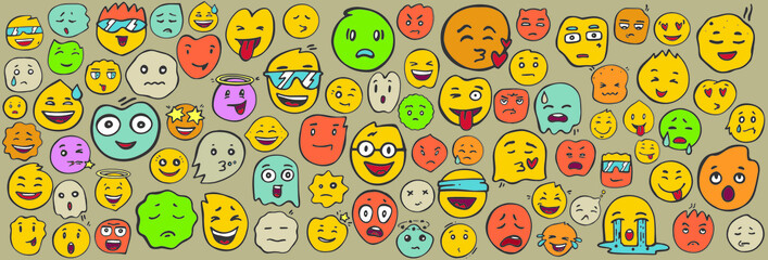 Emoji collection. Hand drawn vector icons with different characters