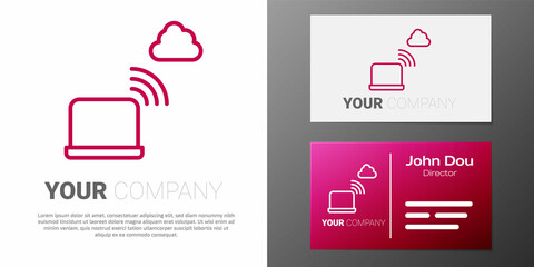 Logotype line Network cloud connection icon isolated on white background. Social technology. Cloud computing concept. Logo design template element. Vector