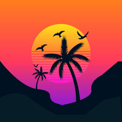 palm tree sunset vector art  for t-shirt design