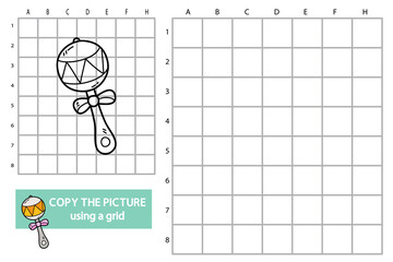 Vector illustration of grid copy picture educational puzzle game with doodle maracas