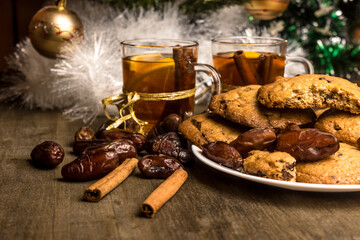  Cookies homemade, cinnamon, dates, new year, tea with orange