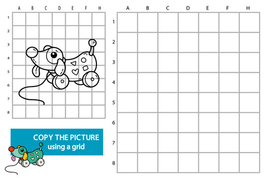 Vector illustration of grid copy picture educational puzzle game with doodle sorter