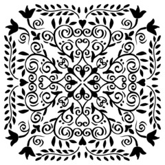 Mandala swirls pattern on black and white.
