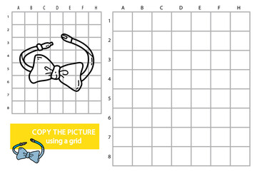 Vector illustration of grid copy picture educational puzzle game with doodle boy  accessory