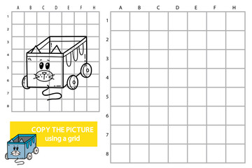 Vector illustration of grid copy picture educational puzzle game with doodle toy box